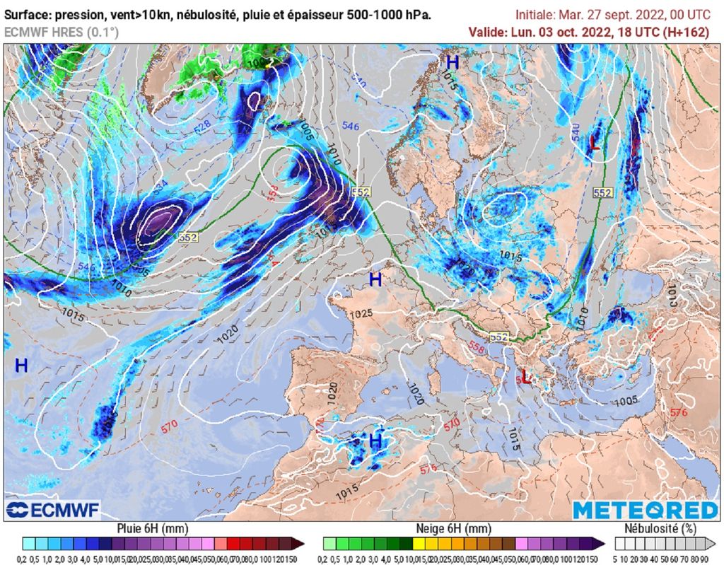 En début de semaine prochaine, l'anticyclone viendra se positionner sur la France (modèle ECMWF). En début de semaine prochaine, l'anticyclone viendra se positionner sur la France (modèle ECMWF).