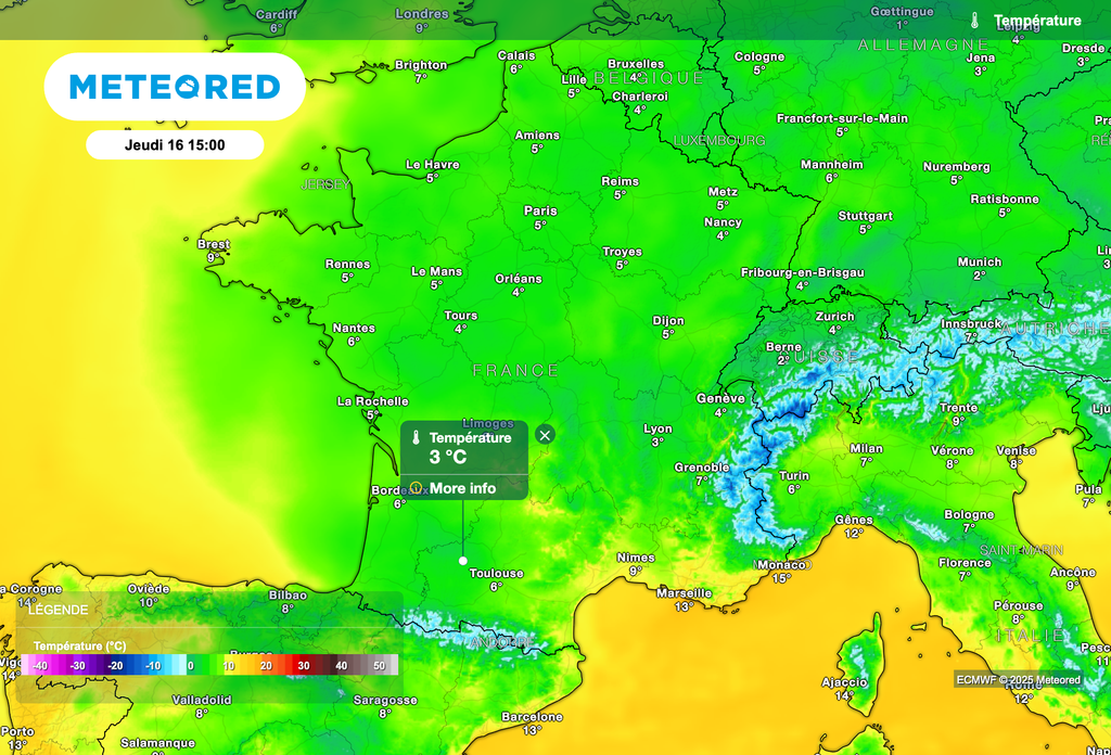 Températures prévues cet après-midi en France. Températures prévues cet après-midi en France.