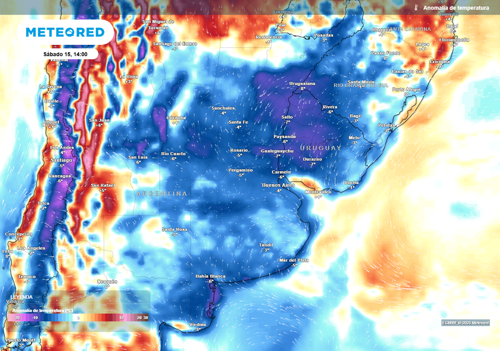 Temperatura, Anomalía, Argentina, Litoral