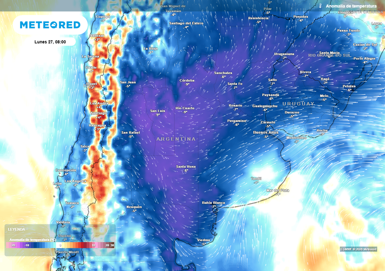 Fuerte descenso t&eacute;rmico con heladas en la regi&oacute;n pampeana: aire polar avanza en Argentina entre lunes y mi&eacute;rcoles