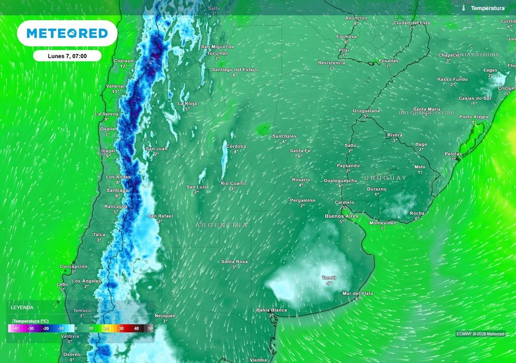 Pronóstico, Clima, Tiempo, Argentina Temperaturas previstas para la mañana del lunes según nuestro modelo de confianza el ECMWF
