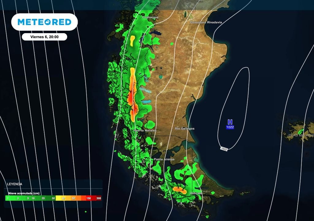 Nevadas sur Patagonia Esta situación generará nevadas, especialmente entre miércoles y la primera parte del jueves, en el sur de la Patagonia. Las nevadas más intensas serán sobre el campo de hielos continentales.