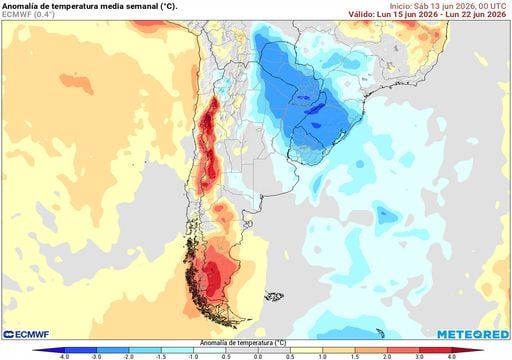 Fuertes heladas y ciclog&eacute;nesis con tormentas en Argentina: mapa semanal de las lluvias y el fr&iacute;o que anticipa el ECMWF
