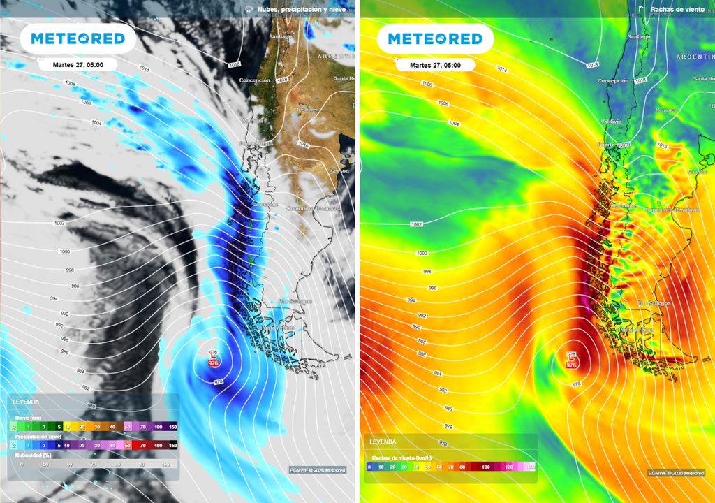 frente meridional con sus lluvias y vientos previstos Un frente meridional (paralelo a Chile) tocará el país en la madrugada del martes 27 de enero, con lluvias abundantes en corto periodo de tiempo y vientos importantes.
