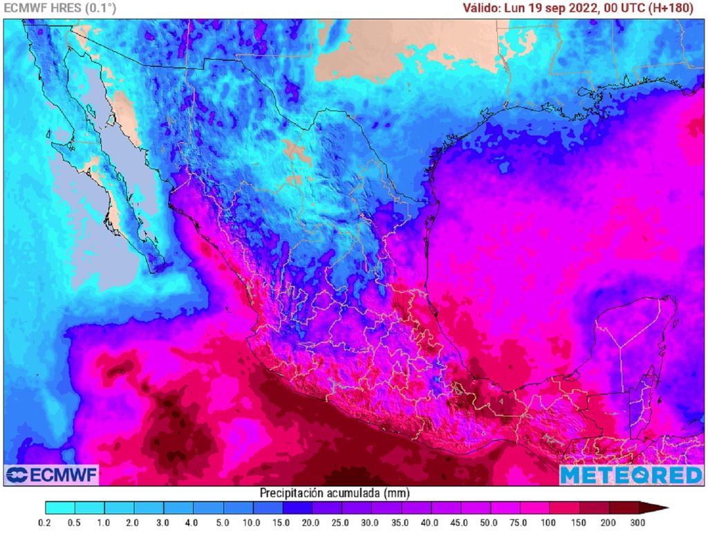 Modelo ECMWF - Lluvia acumulada del 11 al 17 de septiembre de 2022