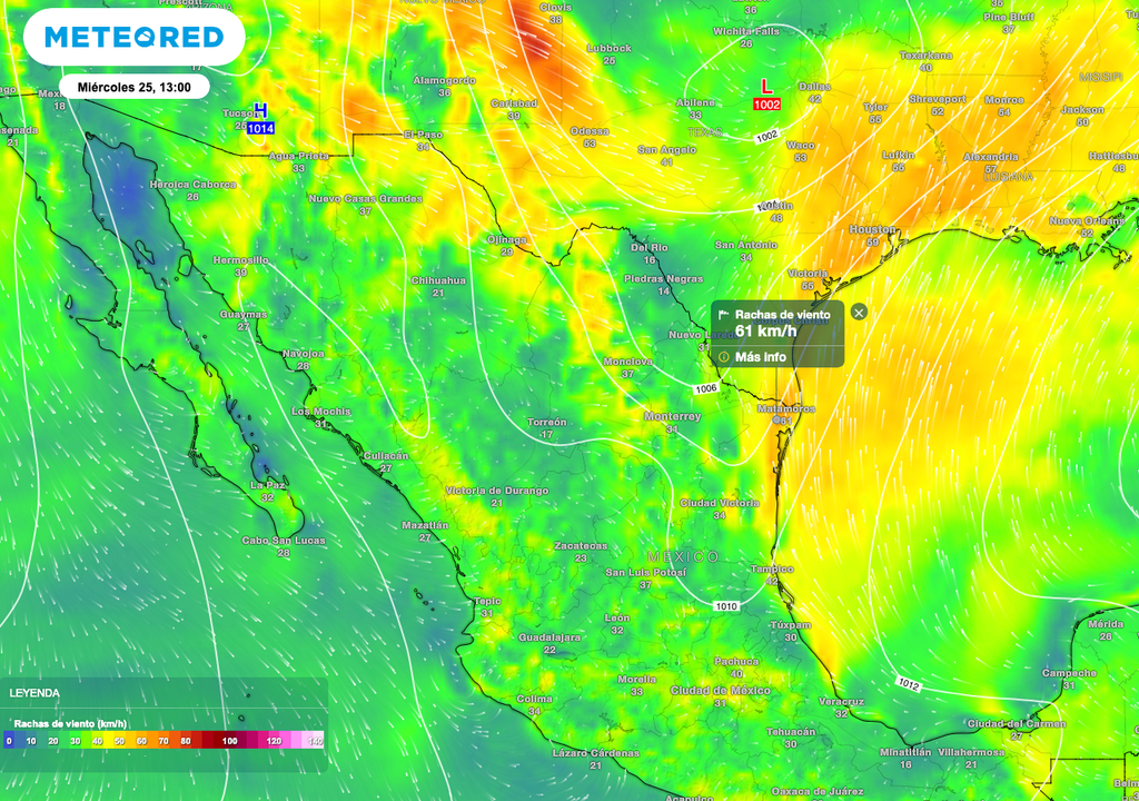 Se espera que el viento de componente sur sea de hasta 30 km/h, con rachas fuertes que podrían alcanzar los 70 km/h.