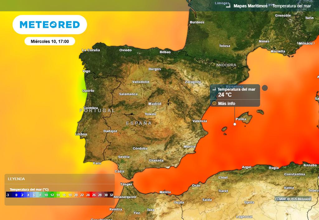 Las aguas que rodean España están registrando valores más típicos de julio en los últimos días.