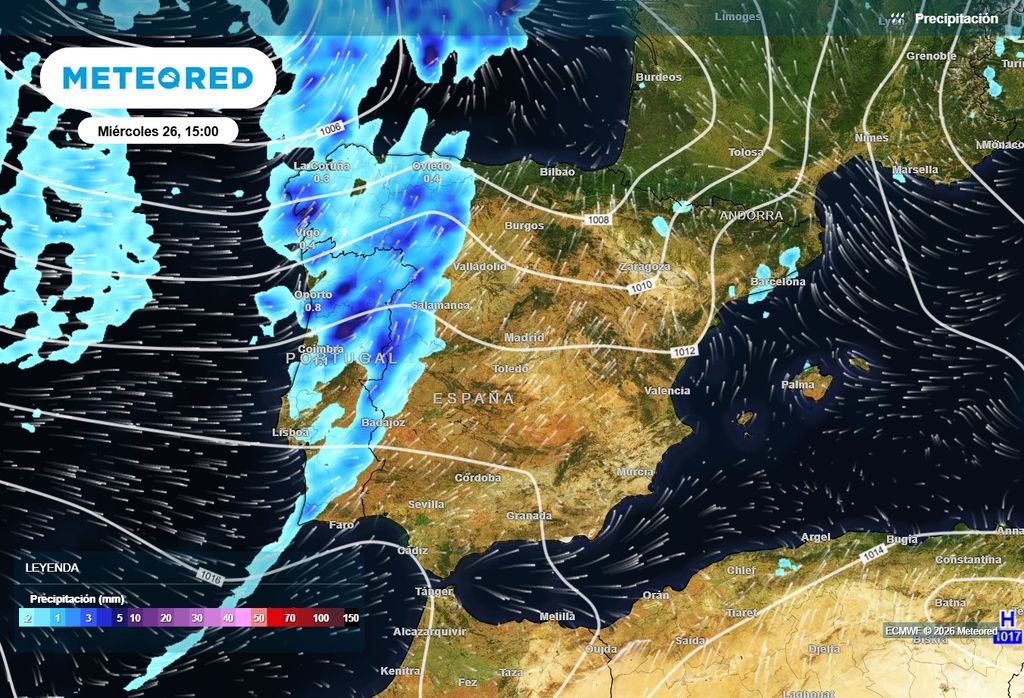 Densidad de rayos prevista por el modelo europeo para la tarde de hoy. Las tormentas más activas se concentrarán en Aragón y Cataluña.