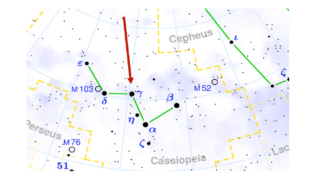 Gamma Cassiopeae La stella Gamma Cassiopeiae è la terza più brillante e facilmente identificabile a centro della sua costellazione.