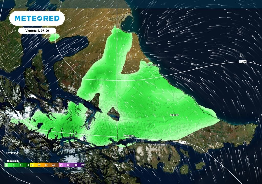 El viernes 4 de septiembre se esperan nevadas sobre Tierra del Fuego con viento del sector sudoeste.
