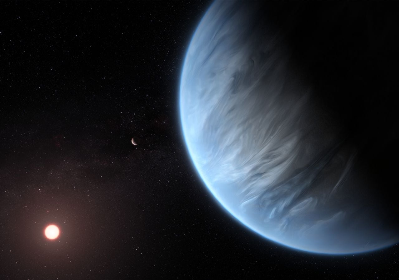 Esta impresión artística muestra el planeta K2-18b. Crédito: ESA/Hubble, M. Kornmesser