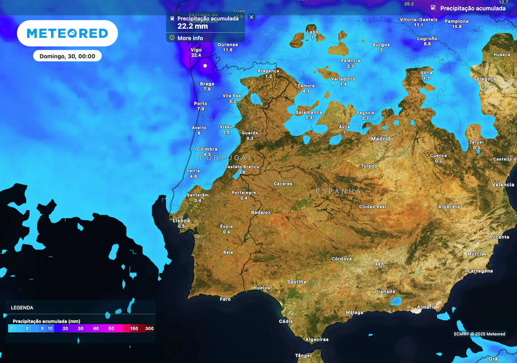 Valores acumulados de 22 mm no sábado.