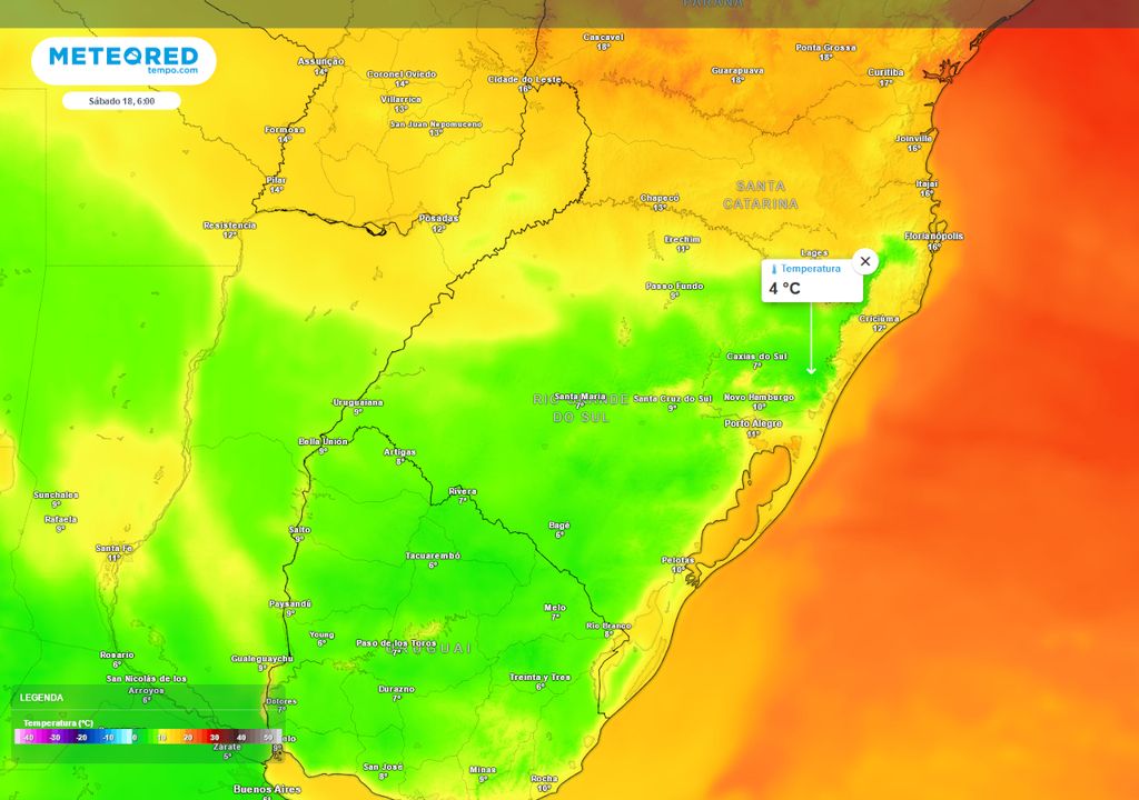 Previsão de temperaturas mínimas para Sábado (18).