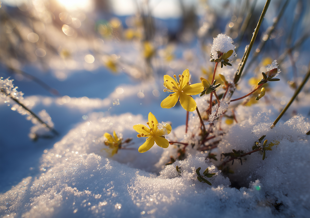 Leuchtender Farbtupfer im Schnee: Winterjasmin (Jasminum nudiflorum) bringt auch in frostigen Monaten Farbe und Leben in den Garten.