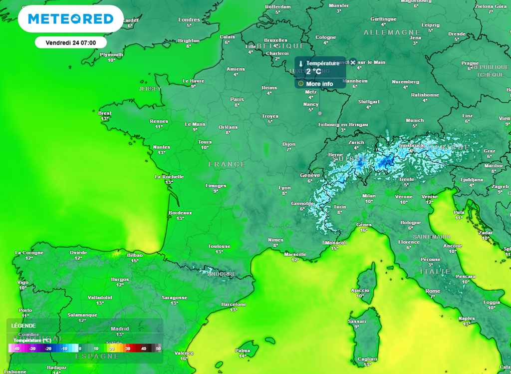 Des gelées blanches seront possibles en fin de semaine du nord jusqu'à l'est.