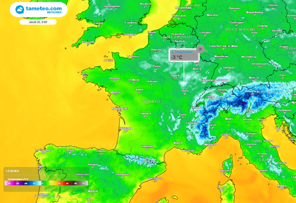 Jeudi matin, les températures négatives seront encore nombreuses dans le nord et l'est du pays.