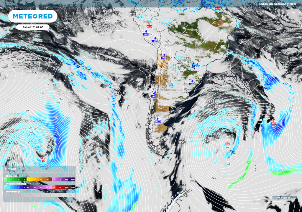 presión y nubes previstas