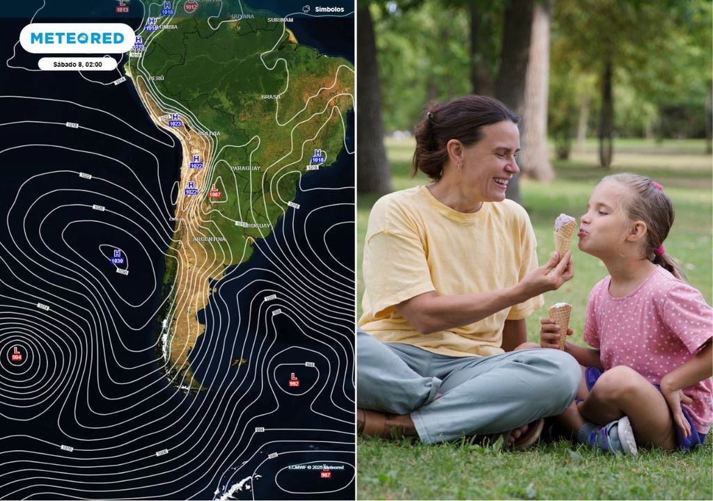 mapa de presión. madre e hija comiendo helados en un parque