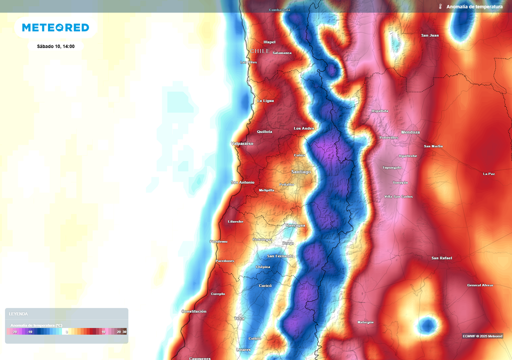 anomalía de temperaturas previstas para Chile central anomalía de temperaturas previstas para Chile central