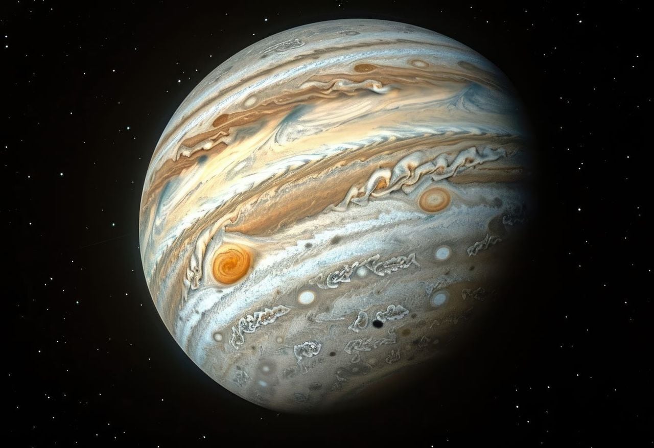 Giove rientra nella categoria dei giganti gassosi, su questo pianete non c'è nessuna superficie solida.