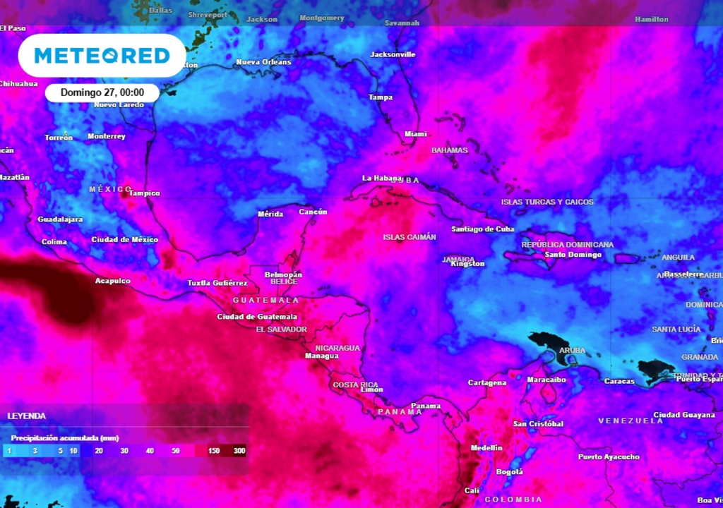 Lluvias Pronóstico de lluvia acumulada para esta semana en el sureste de México.