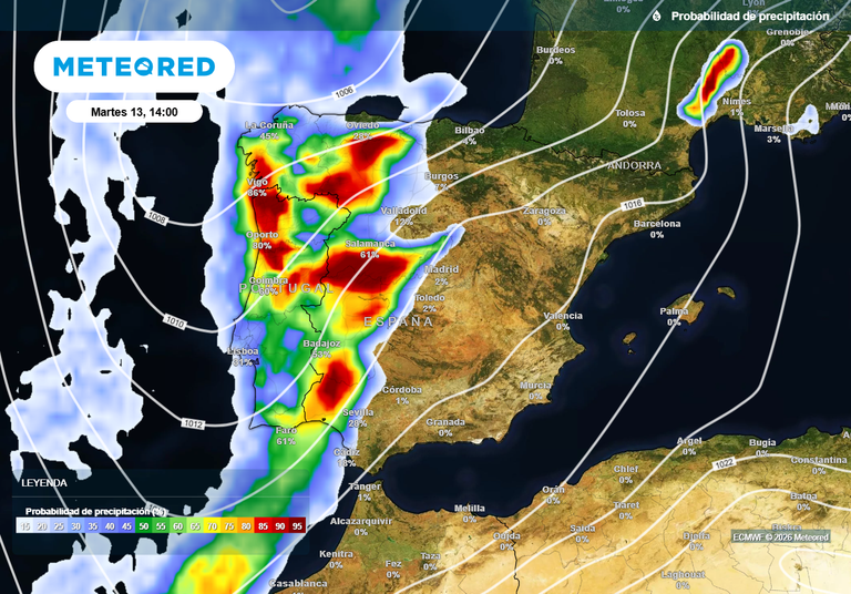 Giro de 180&deg; en el tiempo de 5 comunidades: entre hoy y ma&ntilde;ana podr&aacute;n caer hasta 100 l/m2 en estas zonas