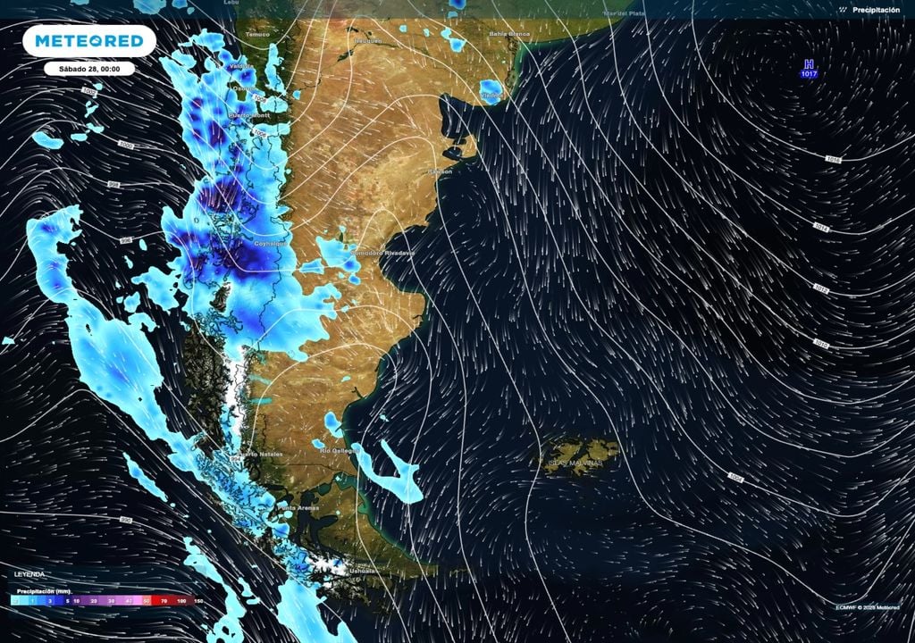 Lluvias frente El viernes 27 las lluvias asociadas al frente afectarán especialmente a la cordillera central patagónica, siendo intensas especialmente del lado chileno.