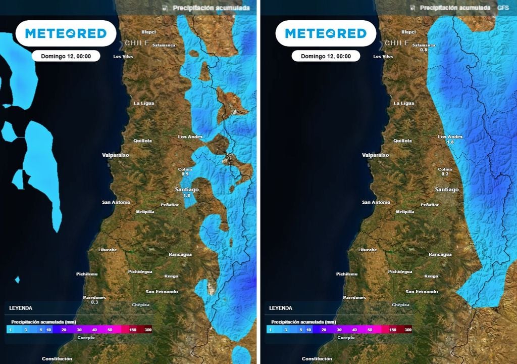 Consenso entre modelos: GFS y ECMWF coinciden en chubascos débiles concentrados en sectores precordilleranos durante el sábado.