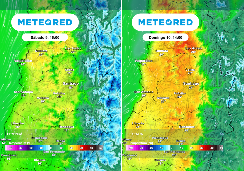De cerca de 18 °C el sábado, las máximas aumentarán hasta los 25 °C en el centro de Santiago, según el ECMWF.