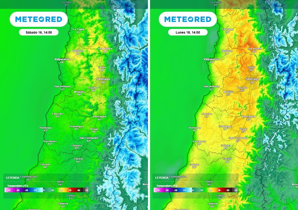 Desde el día sábado comienza el aumento progresivo de temperaturas las cuales alcanzarán su peak durante el lunes en los valles interiores del centro-norte.