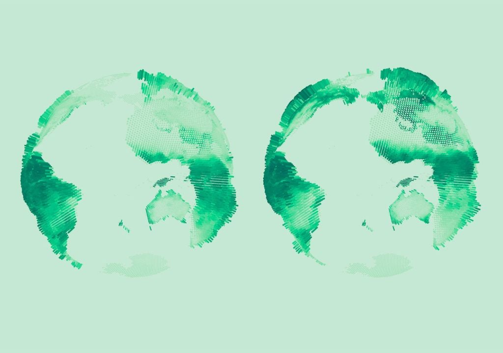 Das Grün der Vegetation an Land ändert sich im Lauf der Jahreszeiten. Forschende können den globalen „grünen Schwerpunkt“ berechnen und über Jahrzehnte hinweg verfolgen. Sie beobachten eine allmähliche Verschiebung nach Nordosten. Bild: Ida Flik