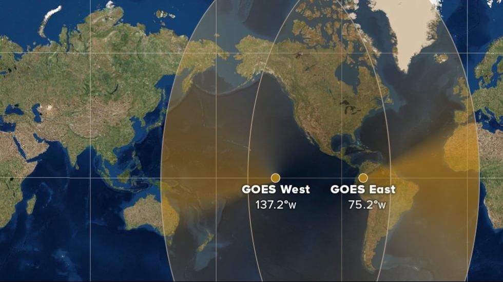 Foto 2: Cobertura de los satélites GOES-16 y GOES-17. NOAA-Wunderground Cobertura de los satélites GOES-16 y GOES-17. NOAA-Wunderground