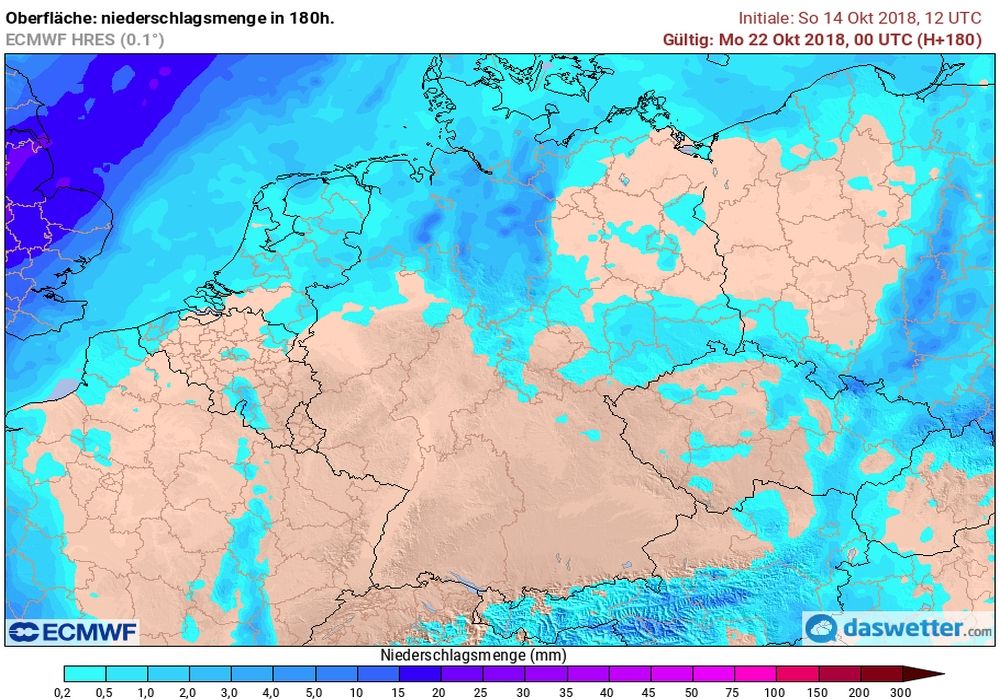 Regenmengen bis Montag