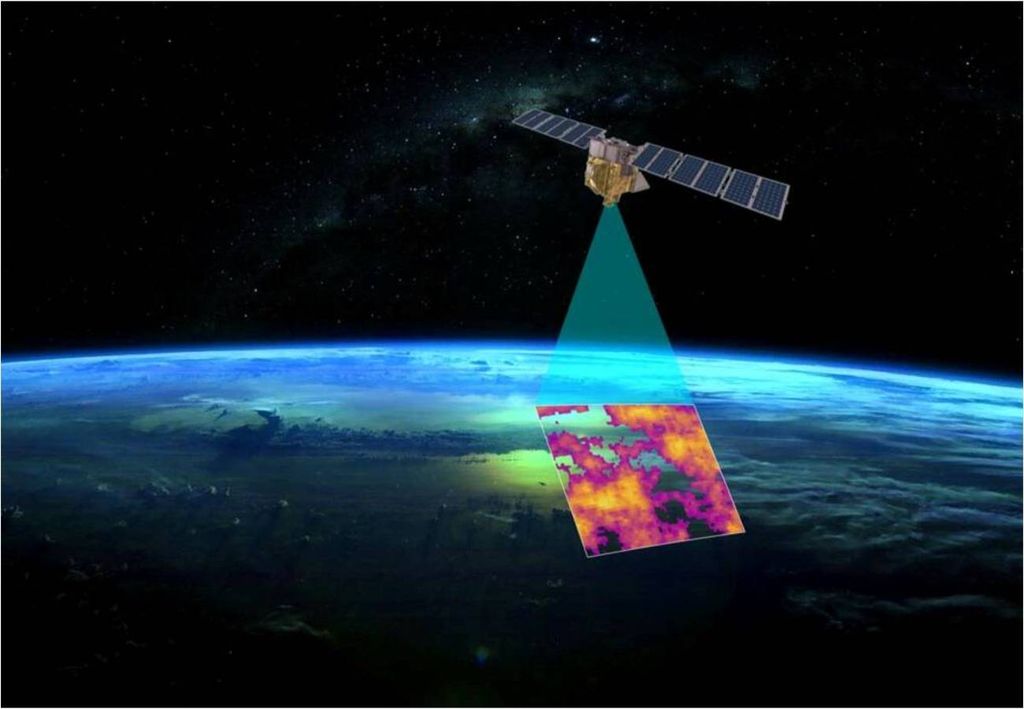 satélite haciendo observaciones desde el espacio hacia la Tierra