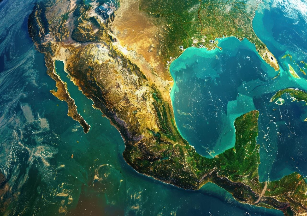 Un azul compartido: el Golfo de México desde el espacio, con tres países en su costa.