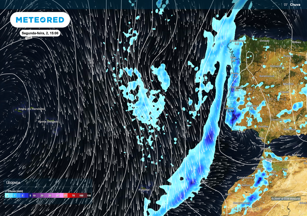 Frente fria atravessa o país de norte para sul, com chuva mais frequente no Norte e Centro.