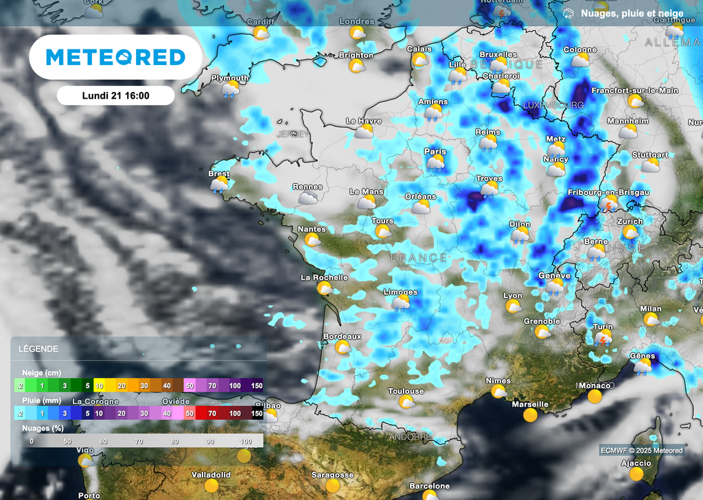 Fréquentes averse orageuses ce lundi après-midi en France.