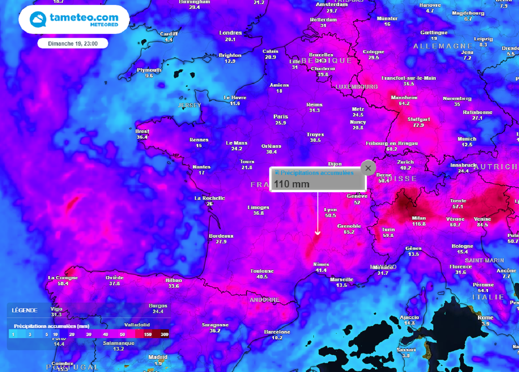Aucune région ne sera épargnée par les précipitations au cours des prochains jours (modèle ECMWF).