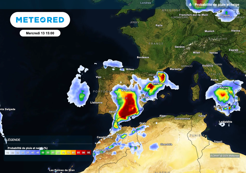 Des pluies parfois très soutenues attendues ce mercredi en Espagne. Des pluies parfois très soutenues attendues ce mercredi en Espagne.