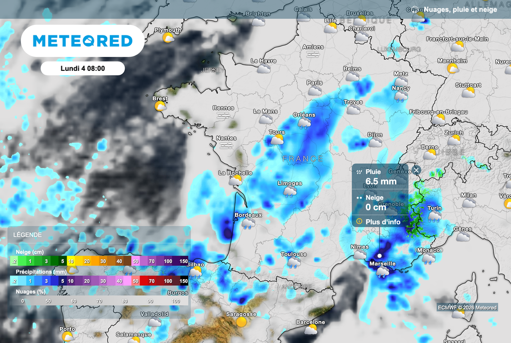 Fortes pluies orageuses dès ce matin près de la Méditerranée.