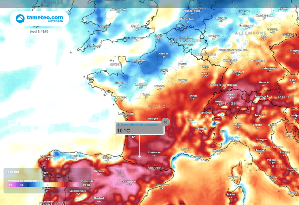 Si les températures seront parfois inférieures de 5°C aux normales dans le nord-ouest, l'écart thermique atteindra +10°C au sud !
