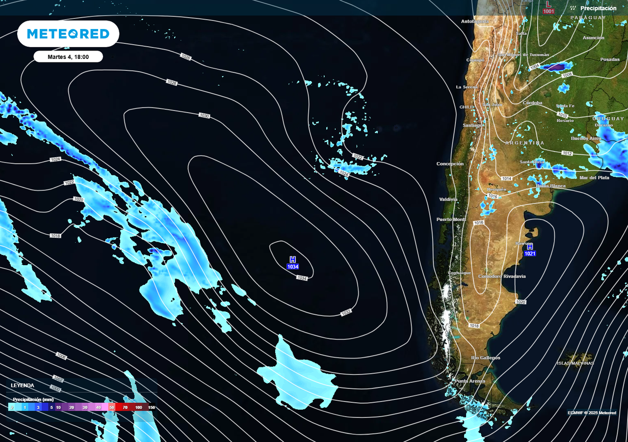Las altas presiones se apoderarán del Pacífico sur esta semana, favoreciendo el desarrollo de algunos sistemas que dejan lluvias en Chile.