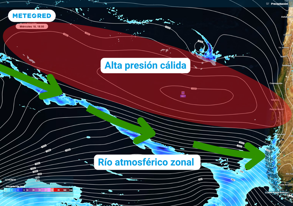 Una gran área de altas presiones cálidas estará actuando como un escudo que bloqueará el movimiento hacia el norte de los frentes y del aire frío.