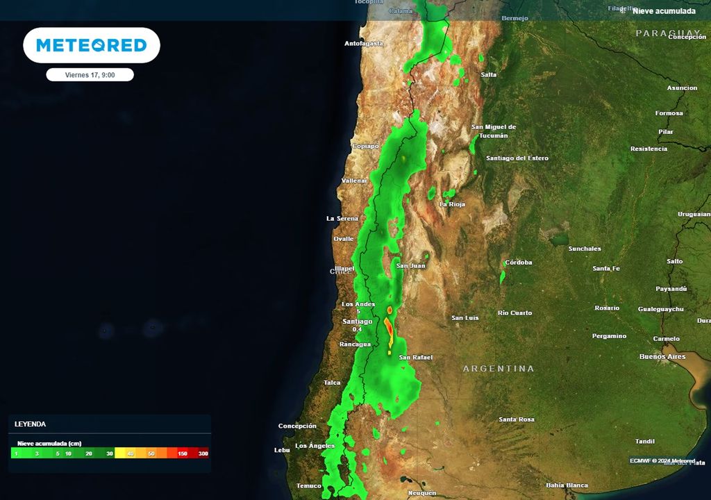 nieve acumulada, prevista por el modelo del ECMWF nieve acumulada, prevista por el modelo del ECMWF