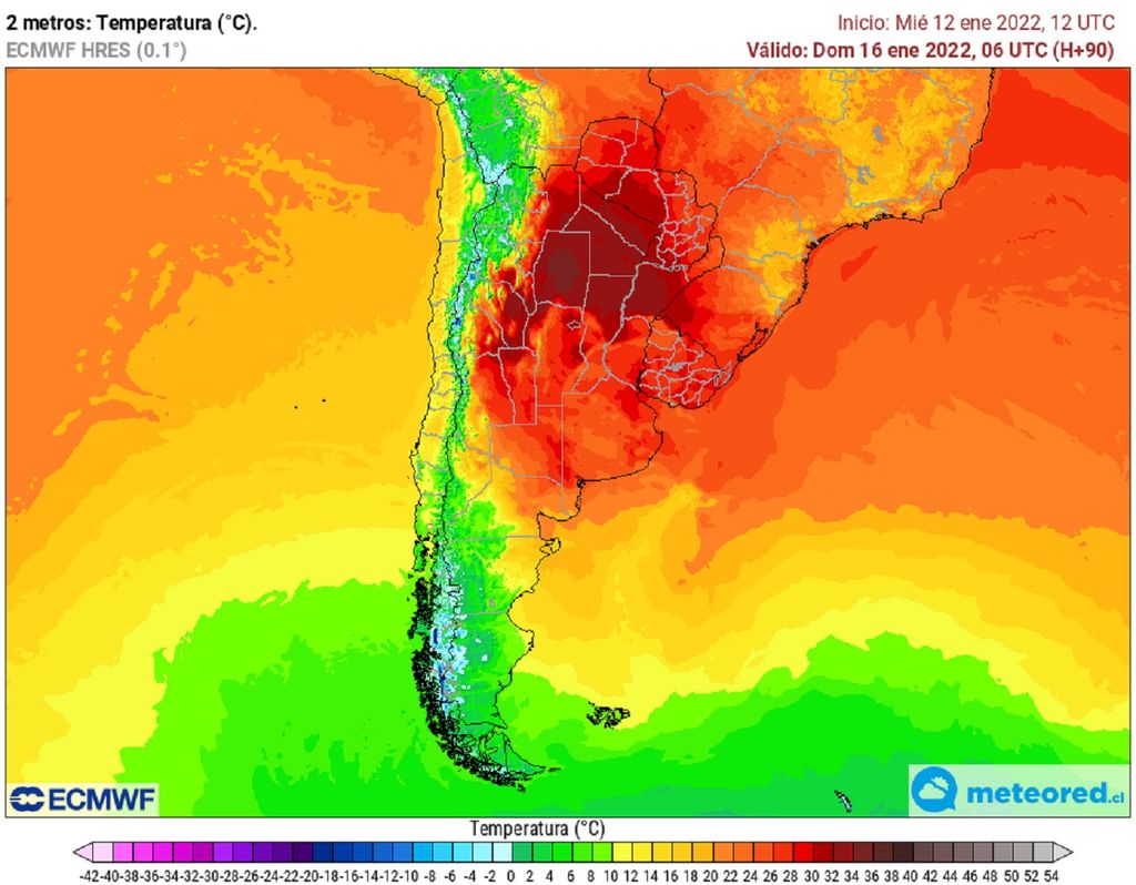 Temperatura prevista; modelo ECMWF Temperatura prevista; modelo ECMWF