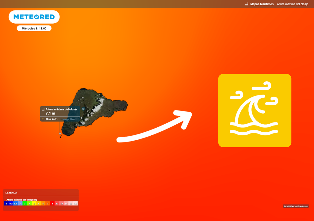 Marejadas previstas sobre Isla de Pascua