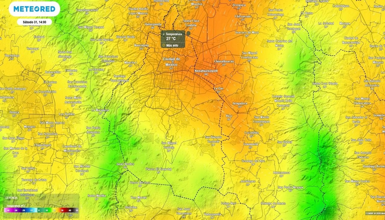 Tarde de sábado con temperaturas máximas entre 25 y 27 °C en el centro de la Ciudad de México, de manera particular en la alcaldía Cuauhtémoc.
