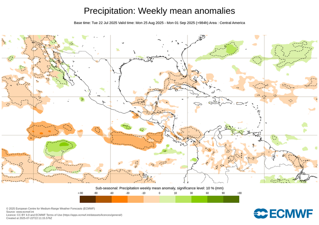 Pronóstico de anomalías en milímetros en Agosto Pronóstico de anomalías en milímetros en Agosto