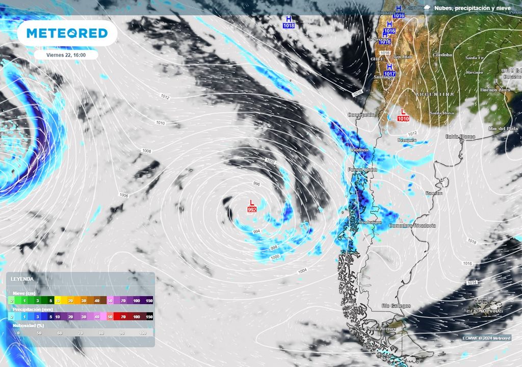 sistema frontal previsto por el modelo del ECMWF sistema frontal previsto por el modelo del ECMWF