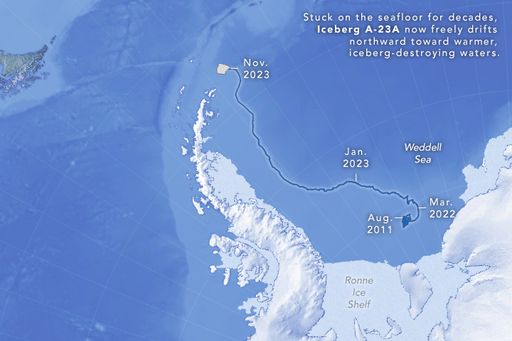 El iceberg antártico A-23A, el más grande del mundo, se adentra en zonas  navegables tras 37 años después de su formación